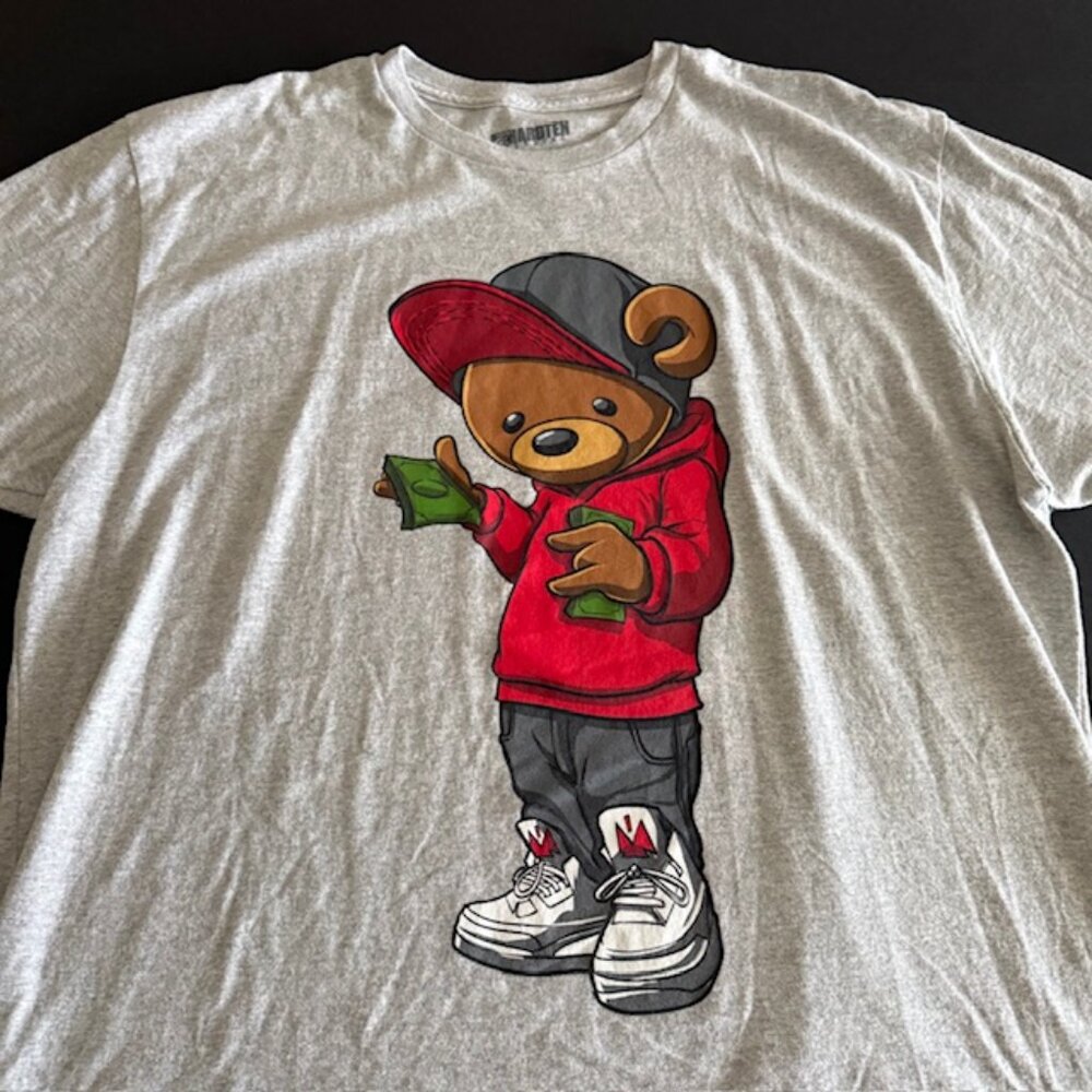 Hard Ten Clothing Time is Money Graphic T-Shirt with Bear Gray Men's XXL